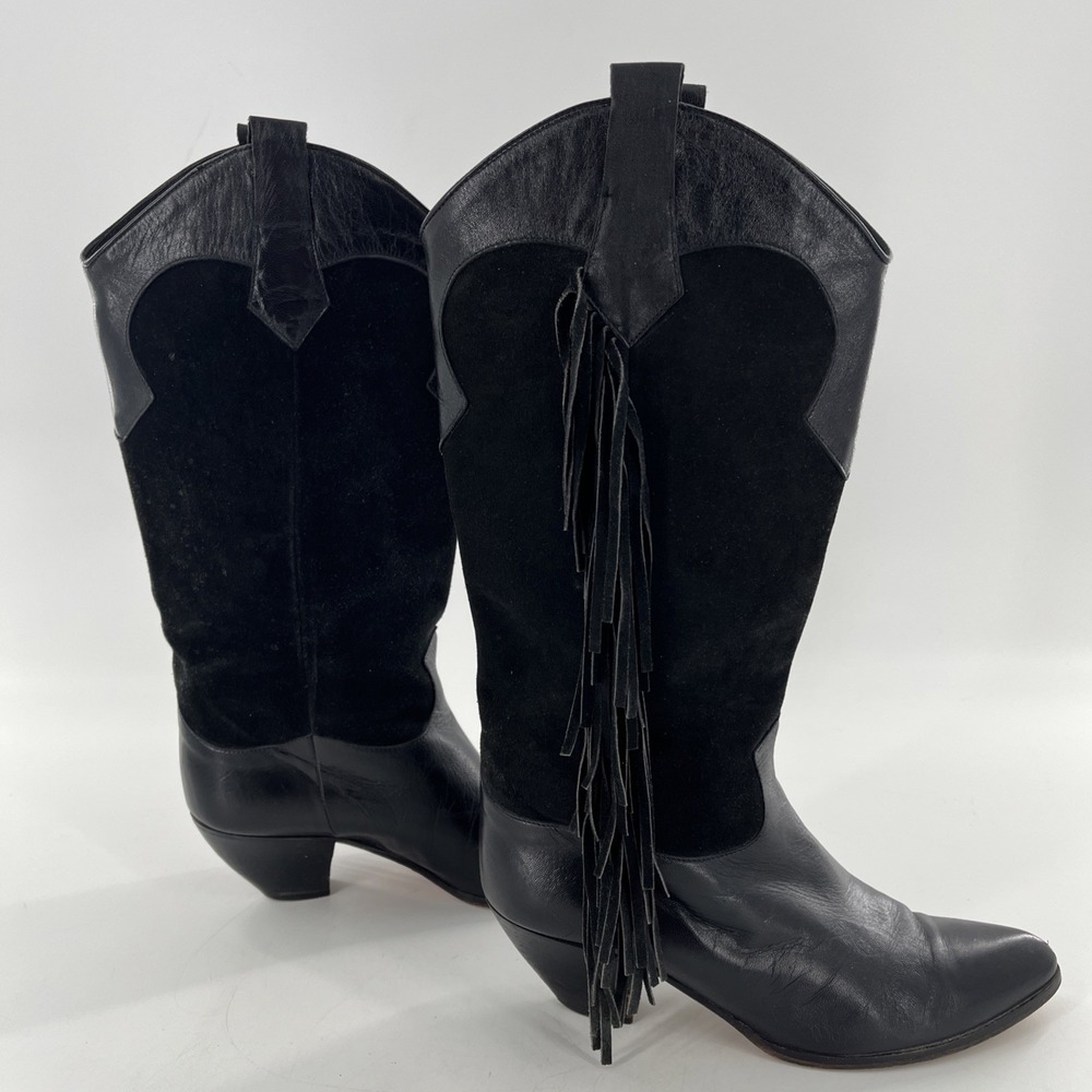 Rare Vintage Lenni Italian Leather Suede Calf Boots Fringe Heel‎ 7.5 Cowgirl - Picture 12 of 16